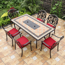 Outdoor cast aluminum table and chair combination outdoor furniture Garden Garden iron open-air charcoal grilled barbecue table