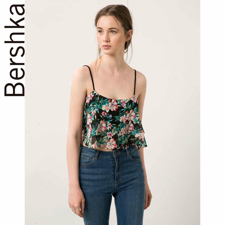 Bershka Bershka 花朵图案印花细吊带上装 03905190