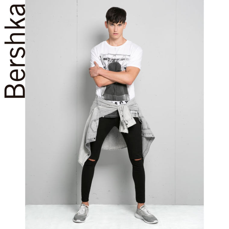 Bershka 膝盖装饰五兜弹力长裤 05337506