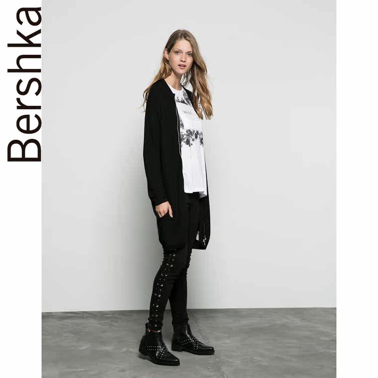 Bershka Bershka 圆领带拉链长款夹克 06483449