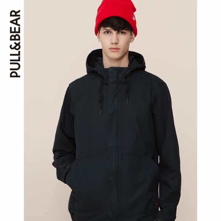 PullAndBear 男士水洗效果连帽衬衫外套 09711522