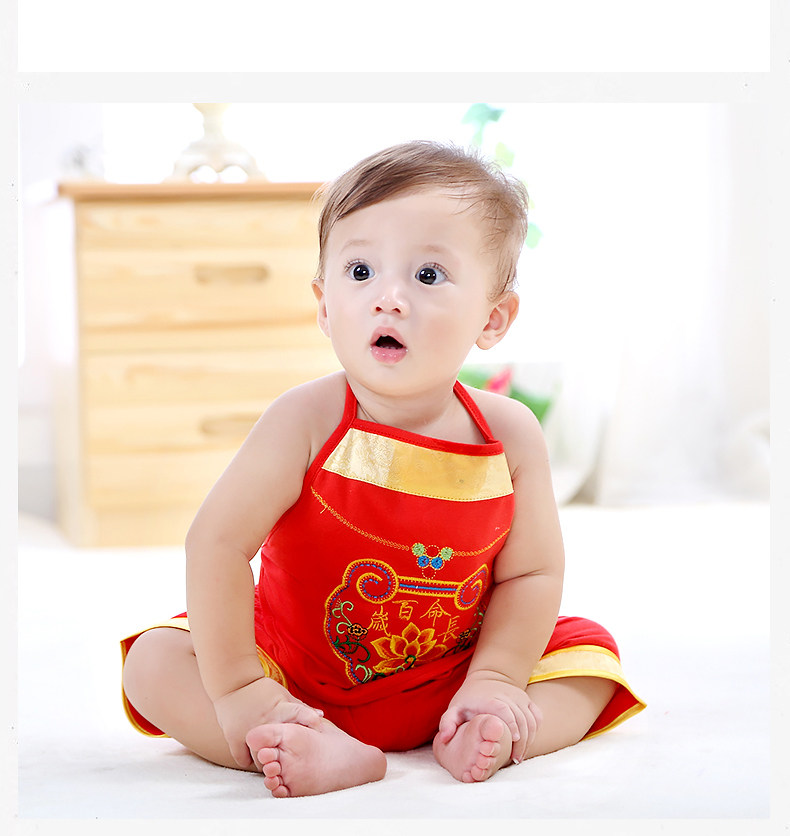 冒泡泡 婴儿喜庆日肚兜套装宝宝肚兜儿童绣花纯棉肚兜