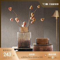 Tao home Martel square mouth Glass Vase ornaments living room American flower arrangement dry flower creative decorative flower Ware