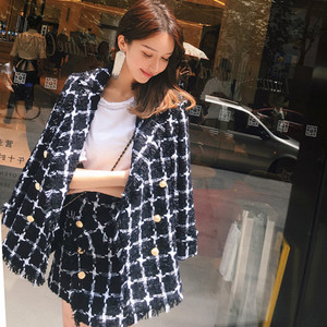 air field opens two sets autumn checked jacket + half-length skirt