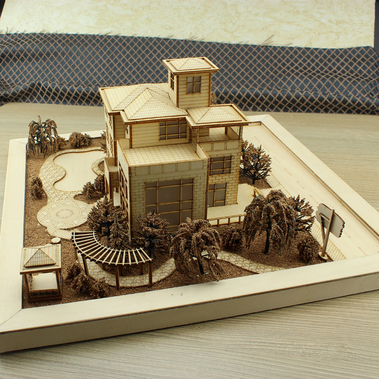 欧模 别墅模型材料 沙盘建筑模型材料包 diy制作拼装房子木质小屋
