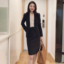 Spring high-end black lady professional suit fitting body thin temperament suit dress working suit two pieces of female