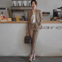 Spring coffee commuter professional wool high-end suit woman mens pure color suit small pants two pieces of female