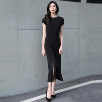 Summer New Black Round Sleeve Small Small Clothes Long Temperance Fashion and Take Back Dress