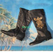 Full Pig Leather Soft-bottom Hooded Boots Mongolian Ethnic Dance Boots Dance Shoes Horse Boots Male and female Medial Zip or lacing