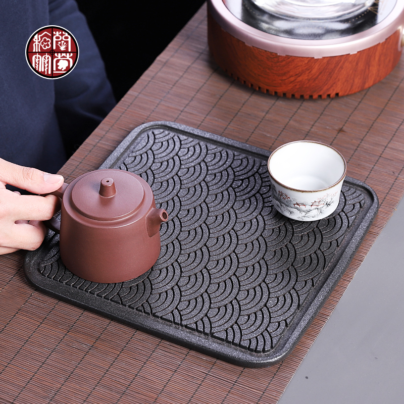 Dry tea tray tray household contracted porcelain ceramic creative modern square Japanese archaize coarse pottery, black pottery