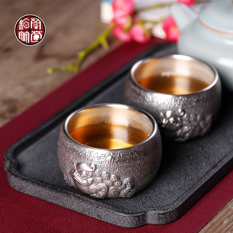 With silver spittor masters cup pure manual coppering. As turnkey household ceramics kunfu tea cup single silver cup