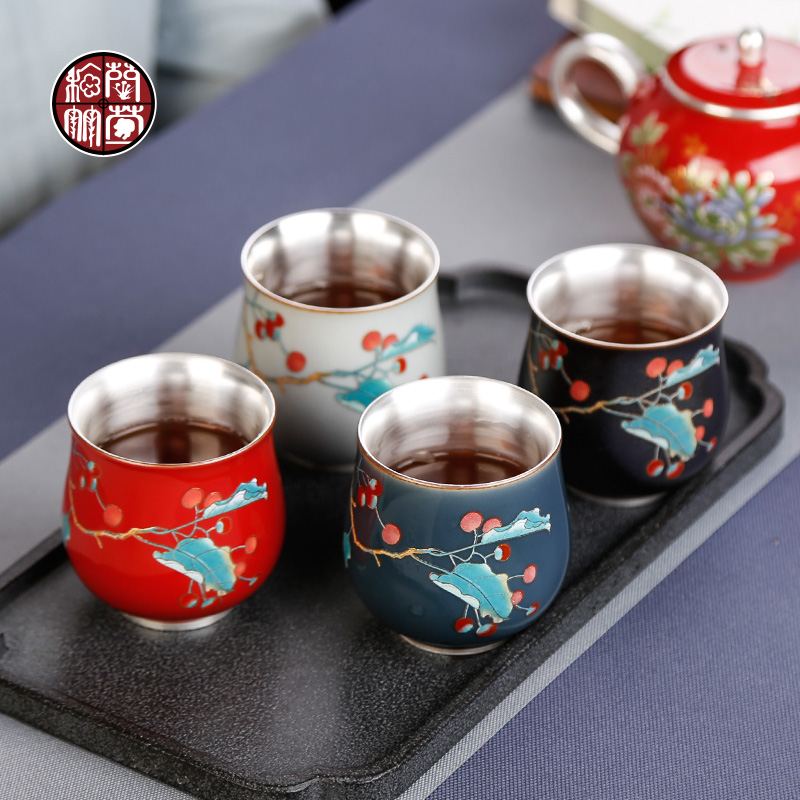 Tea is special masters cup ji red sample Tea cup ms ruby red single male silver mine loader 999 silver cups of jingdezhen