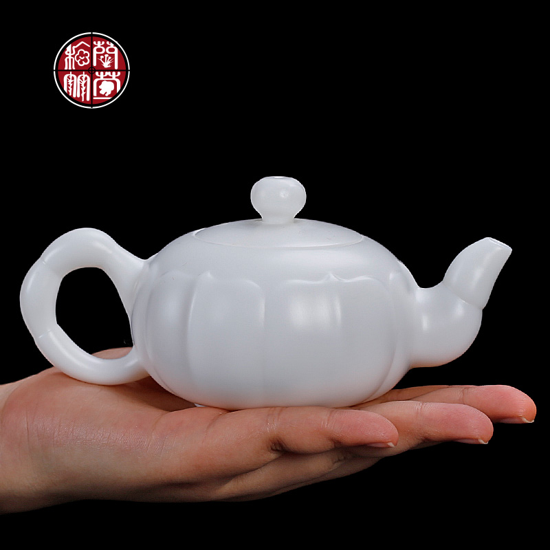 De - gen Chen tea kettle suet jade pure manual dehua white porcelain ceramic small white kung fu lotus single pot