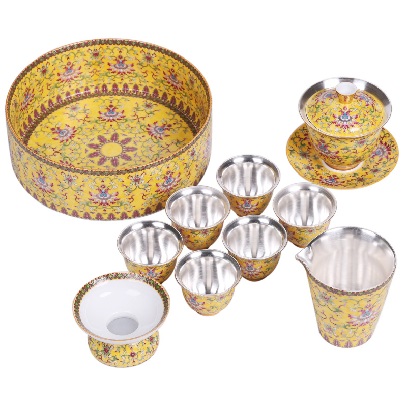 Chinese colored enamel coppering. As silver tea sets a visitor office of a complete set of ceramic tea tureen tea cups household 6 people