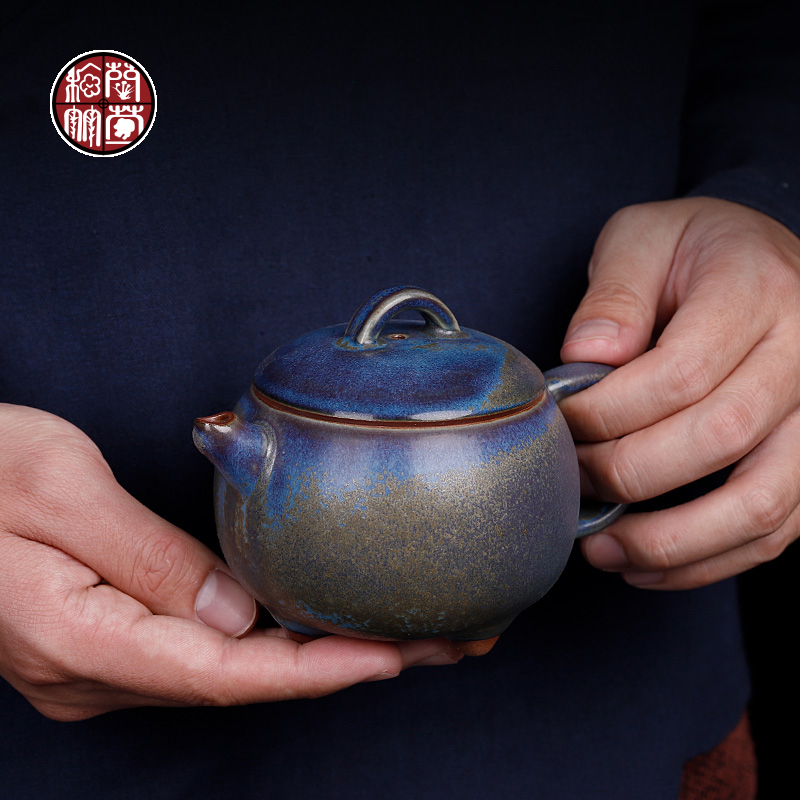 Chen Juncai jun porcelain teapot large checking retro kung fu tea set undressed ore glaze ceramic up single pot Chinese wind