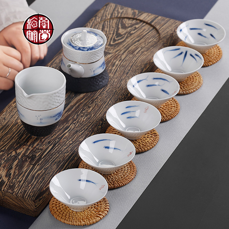 Jingdezhen blue and white porcelain teacup hand - made thin foetus kung fu suit small household single ceramic hat only tea cup