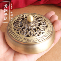 Pure copper pan incense burner household indoor tranquilizing aromatherapy Antique agarwood incense incense burner large sandalwood stove for Buddha ornaments