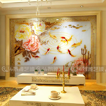 Chinese Art Glass TV Background Wall Living Room Screen Entrance Gateway Screen Craft Carving Glass Nine Fish Diagram