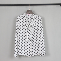 Streamer dot commuter Chiffon shirt womens 2021 Spring lace-up bow polka dot office long-sleeved foreign style shirt