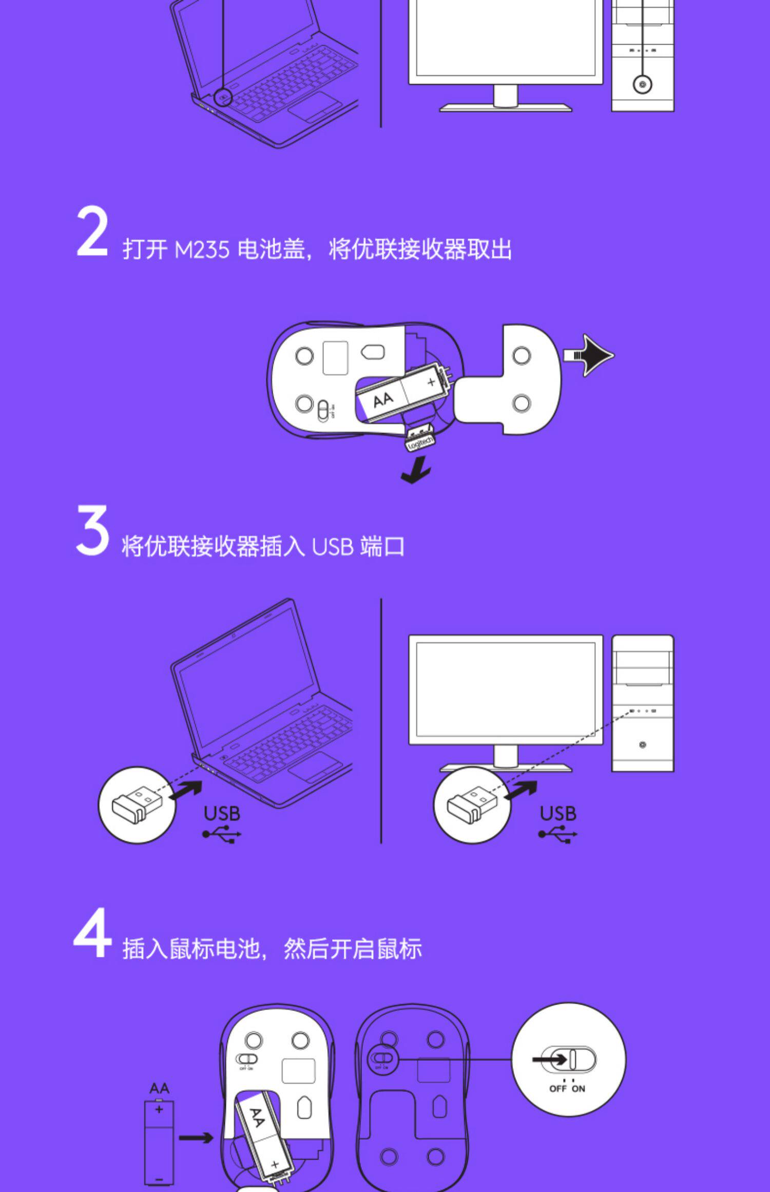 罗技m235无线鼠标二代便携家用游戏办公笔记本台式联想女生专用拆