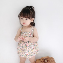 SonnyGirl female baby summer ins wind cute floral baby sling romper one-piece triangle bag fart suit