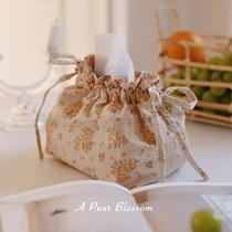 A bouquet of pear flowers French dining table tissue box ins style car tissue bag fabric yellow floral storage bag small