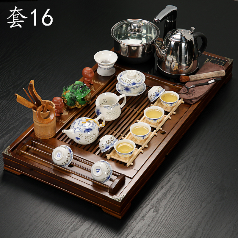 言晟 紫砂茶具套装四合一 功夫茶具套装特价 茶具茶盘实木产品展示图2