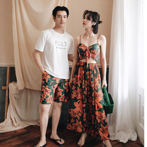 Couple swimsuit set retro green bikini three-piece skirt sexy split swimsuit female ins wind sand beach pants