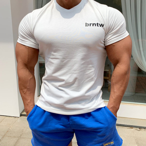 Muscle Male Brothers Slim Sports T -shirt Elastic Cotton Polying Training Services Pure Color Dirt Equipment Fitness Short Sleeve Muscle Male Brothers Slim Sports T -shirt Elastic Cotton Polying Training Services Pure Color Dirt Equipment Fitness Short Sleeve