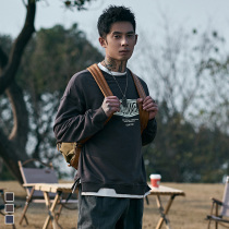 Furnace Spring and Autumn New Tide Brand Japanese Letter Printed Round Neck Fake Two-piece Sweaters Mens Loose Long Sleeve base shirt