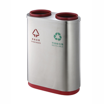 Stainless steel indoor double classification trash bin Shopping mall subway environmental protection double barrel one-piece garbage collection box