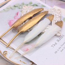 White golden feather goose feather handmade diy decoration material Bajituo millet spray gold on one side