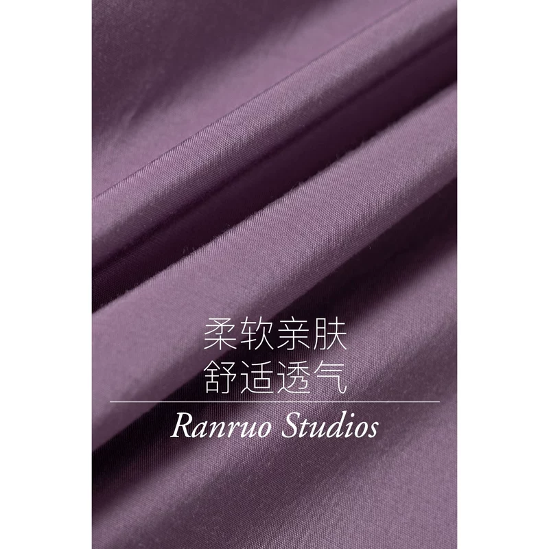 ◆ RANRUO Ranruo ◆ Màu tím cổ chữ V dài giữa váy ngắn tay đi kèm váy cúp ngực cao cho phụ nữ Mùa hè - Váy eo cao