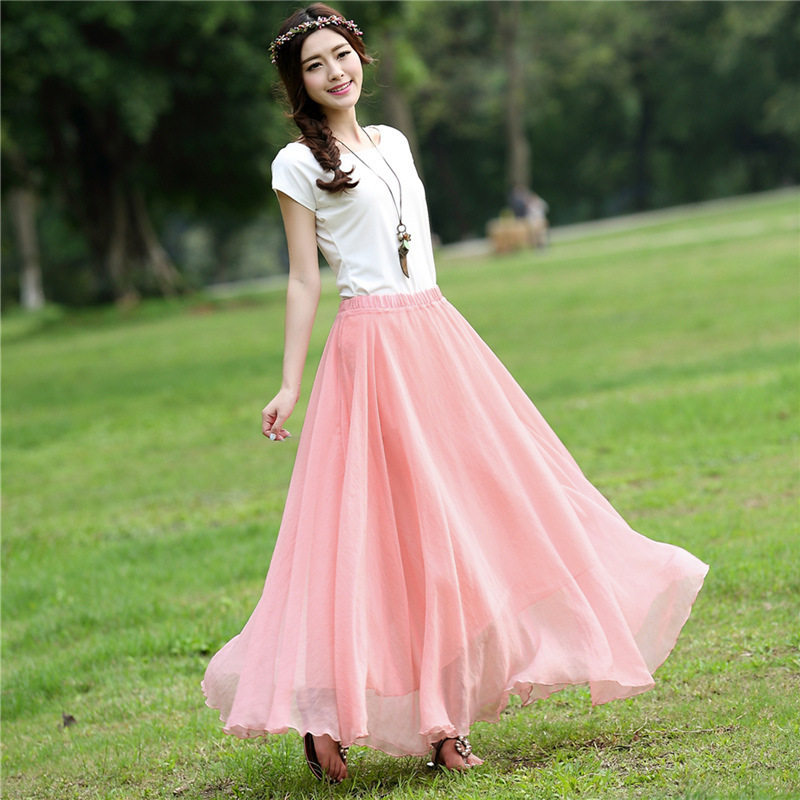 春夏新款大摆雪纺裙半身裙中长款裙子