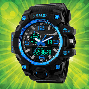 时刻美男士大表盘防水电子手表时尚多功能双显运动学生男腕表1155