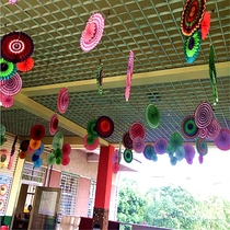 Shopping mall air charm paper fan Kindergarten corridor classroom Mall environment layout Colorful fan flower decoration set