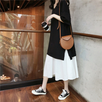 Pregnant women Summer new short sleeve dress fashion tide mom loose size cotton chiffon stitching pregnant women skirt