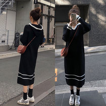 Autumn large size maternity clothes loose thin knitted skirt Autumn and winter fat mm belly sweater dress tide