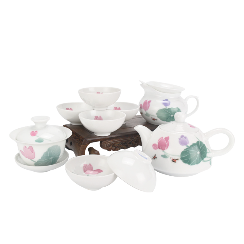 Liling ceramic kung fu tea set under the glaze color of a complete set of tea ware gift practical sample tea cup set 1 pot of 6 people