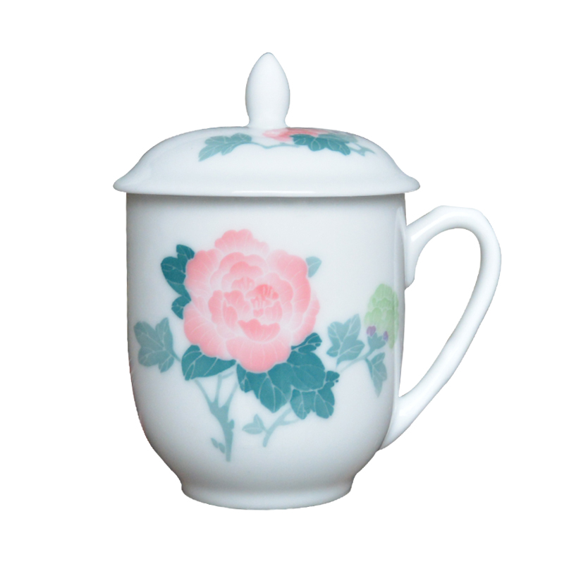 Liling ceramic cup with cover cup of pure hand - made office tea cup victory household porcelain cup gift cup can be customized