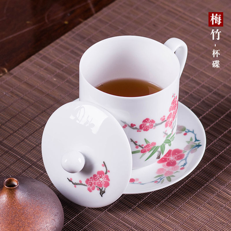 Liling porcelain pure hand draw Chinese ceramic tea cup office meeting individual cup with cover can be customized LOGO