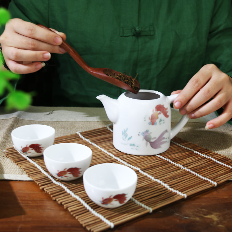 Tea sets a complete set of ceramic kung fu Tea set under the glaze color hand - made teapot six cups work home Tea gifts