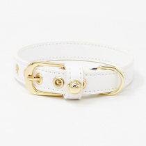 Achille Leather Pet Collar White Calfskin Teddy VIP Schnauzer Cat Dog Collar National