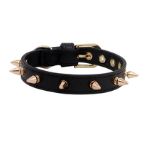 Achille leather pet collar Neck tip rivets (black)French fight fight anti-hissing bite bell