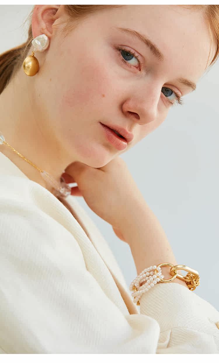 monday edition正品韩国气质品牌2018新款18k金珍珠手链绳索链女