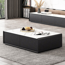 Black rectangular rock plate tea table TV cabinet Composition Living room light and luxurious modern minimalist Rounded Corner Stone Table table