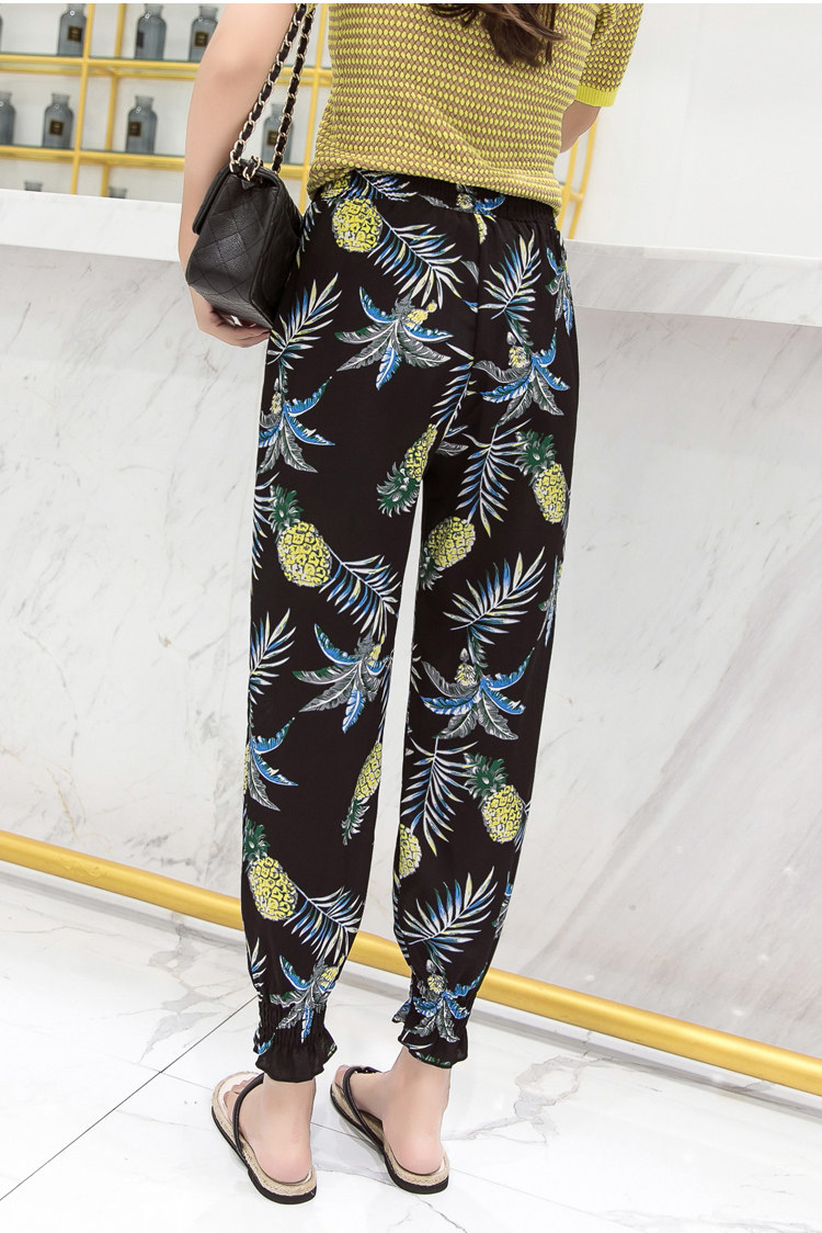 3808#实拍2019宽松九分裤女花裤子防晒休闲裤灯笼裤薄雪纺哈伦裤