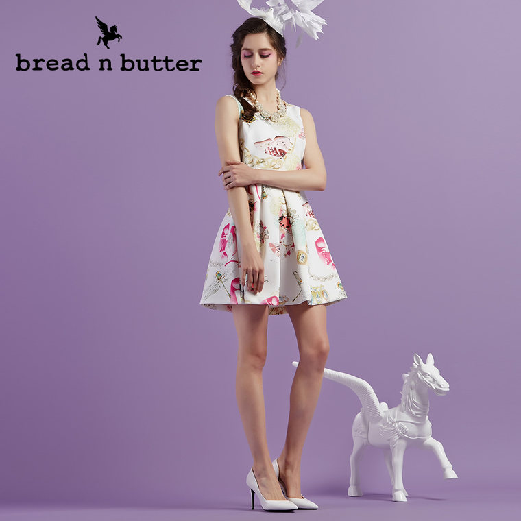 【新品首发】bread n butter面包黄油品牌女装圆领无袖花色连衣裙