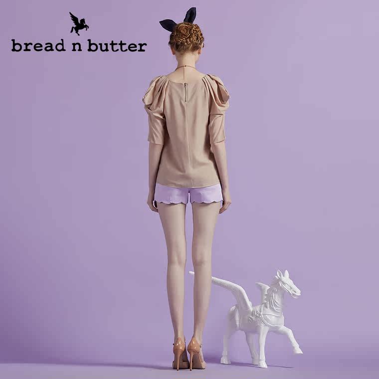 【商场同款】bread n butter面包黄油品牌女装泡泡袖五分袖雪纺衫