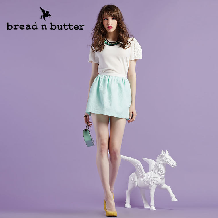 【商场同款】bread n butter面包黄油品牌女装露肩短袖雪纺上衣女